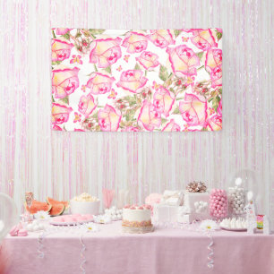 Romantic white pink yellow summer rose floral banner