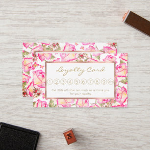 Romantic white pink yellow summer rose floral loyalty card