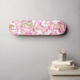 Romantic white pink yellow summer rose floral skateboard