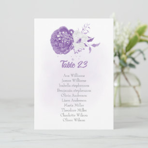 romantic white purple botanical seating chart card