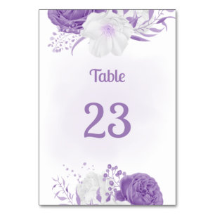 romantic white purple botanical table number