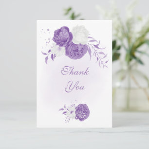 romantic white purple botanical wedding thank you card