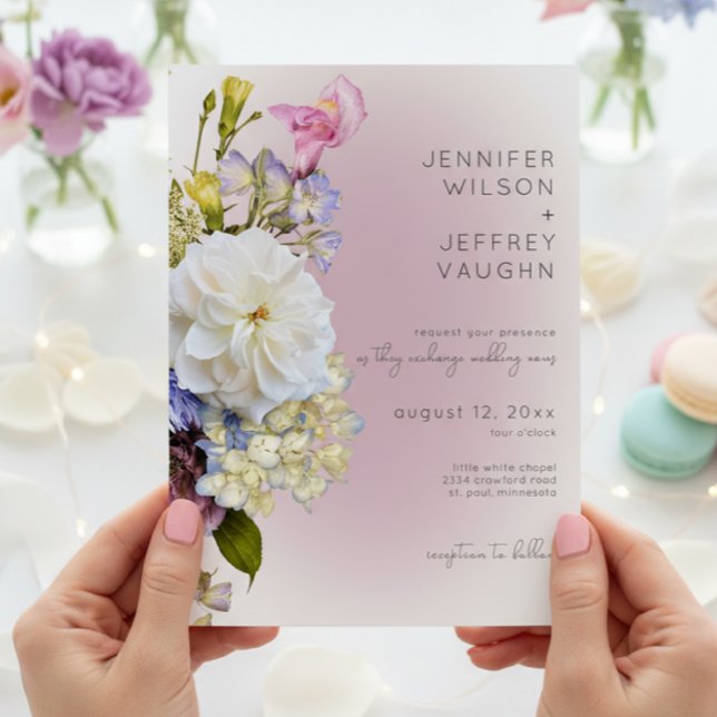 Romantic White & Purple Floral Modern Wedding Invitation (Romantic White & Pink Floral Modern Wedding Invitation)