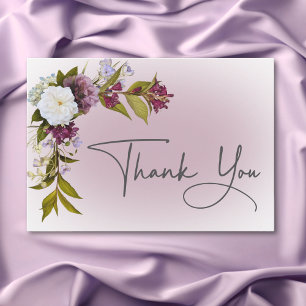 Romantic White & Purple Floral Modern Wedding Thank You Card