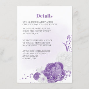 romantic & white purple floral wedding details enclosure card