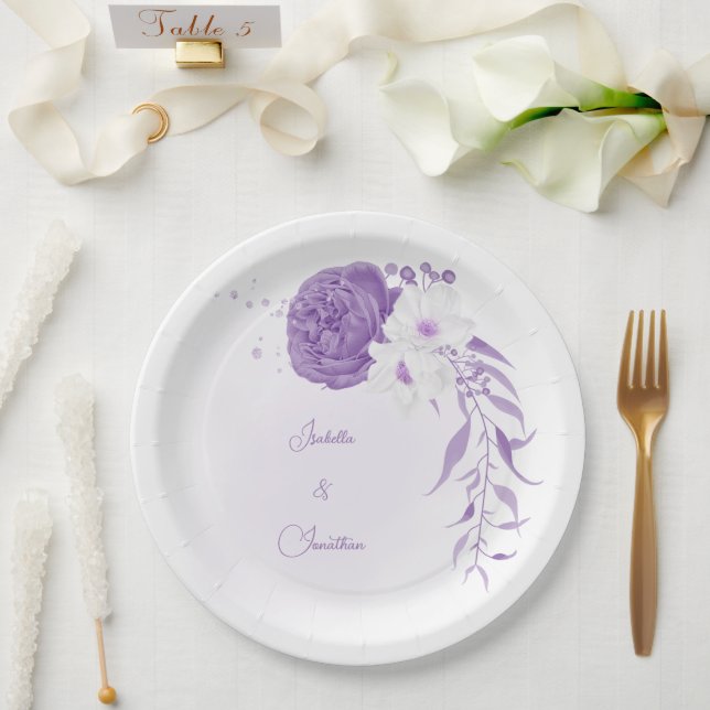 romantic white & purple weddin paper plate (Wedding)