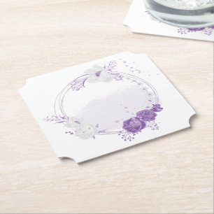 romantic white & purple wedding paper coaster