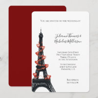 Romantic White Red Hearts Eiffel Tower Wedding