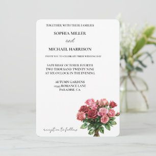 Romantic White Red Pink Roses Floral Wedding Invitation