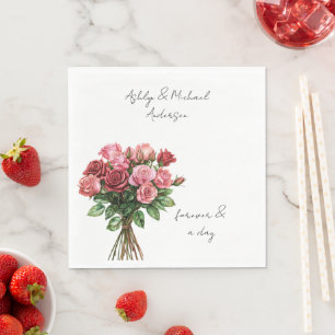 Romantic White Red Pink Roses Floral Wedding Napkin