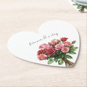Romantic White Red Pink Roses Floral Wedding Paper Coaster
