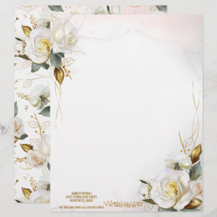 Romantic White Rose Gold Floral Wedding Custom Letterhead