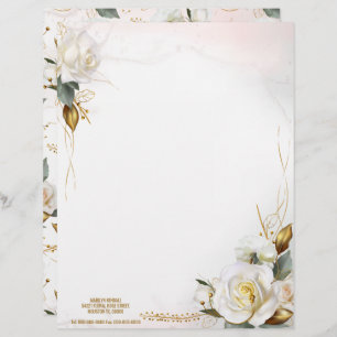 Romantic White Rose Gold Floral Wedding Custom Letterhead