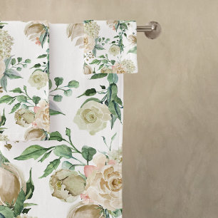 Romantic White Rose & Hydrangea Flowers Bath Towel Set