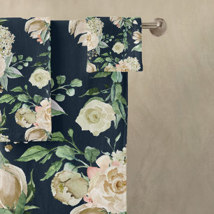 Romantic White Rose & Hydrangea Flowers Bath Towel Set