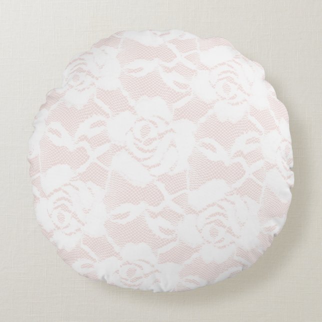 Romantic White Roses Blush Pink  Round Cushion (Front)