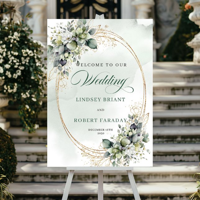 Romantic White Roses Botanical Welcome Sign (Romantic White Roses Botanical Welcome Sign)