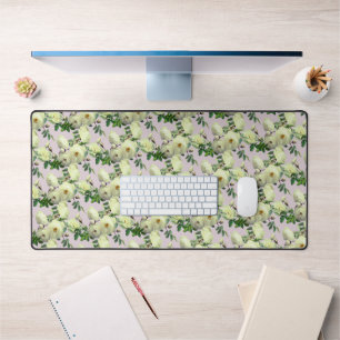 Romantic White Roses Desk Mat