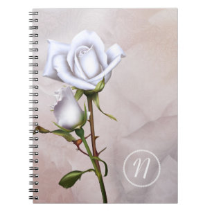 Romantic White Roses Elegant Floral Shabby Chic Spiral Notebook