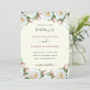 Romantic White Roses Elegant Wedding Invitation 