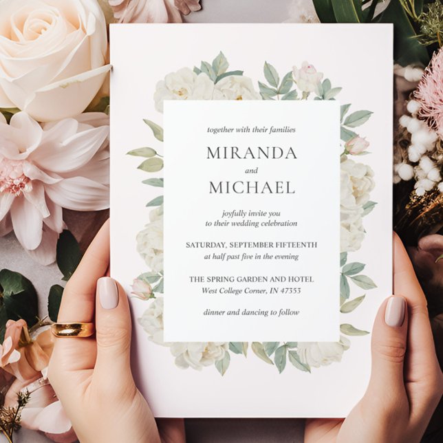 Romantic White Roses Elegant WEDDING  Invitation (Creator Uploaded)