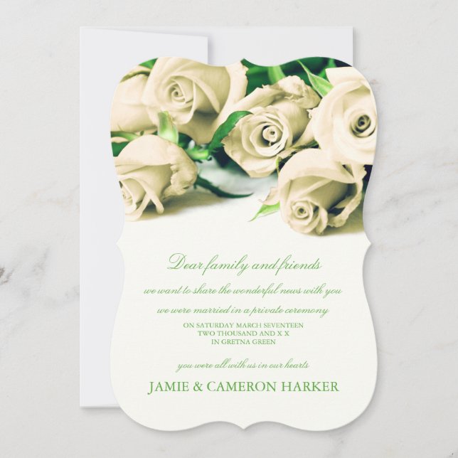 Romantic White Roses Elopement Announcement (Front)