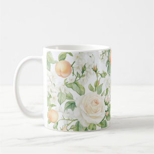 Romantic White Roses Floral Peaches Coffee Mug