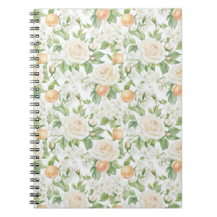 Romantic White Roses Floral Peaches Notebook