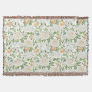 Romantic White Roses Floral Peaches Throw Blanket