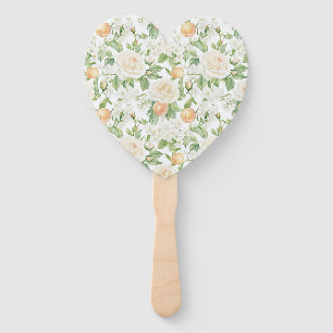 Romantic White Roses Floral Peaches Wedding Hand Fan