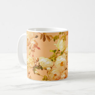 Romantic white roses on orange background coffee mug