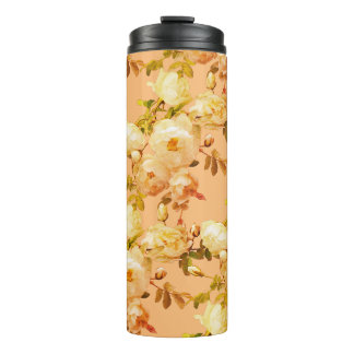 Romantic white roses on orange background thermal tumbler