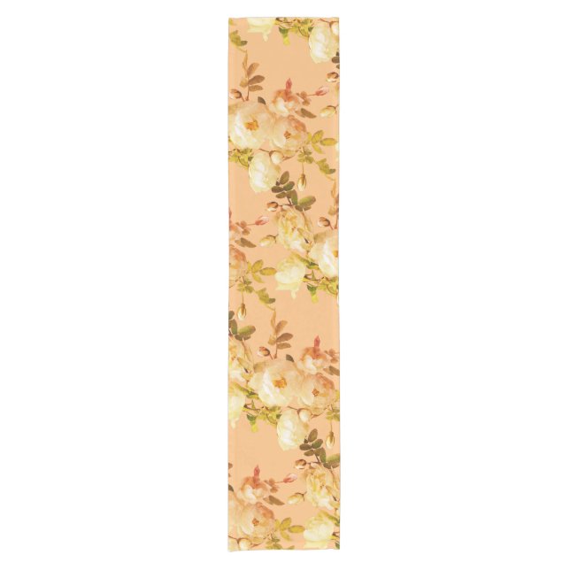 Romantic white roses on orange short table runner (Front)