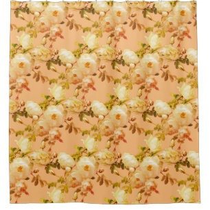Romantic white roses on orange shower curtain
