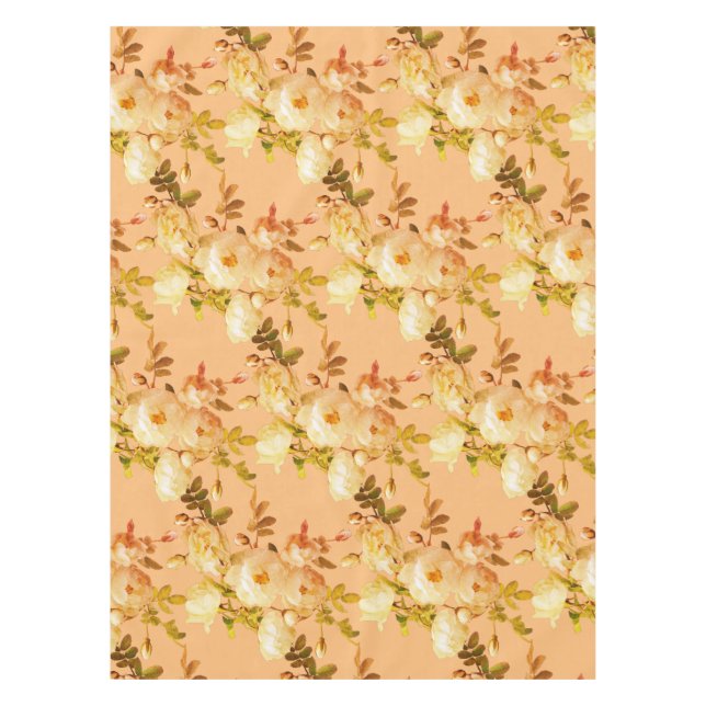 Romantic white roses on orange tablecloth (Front)