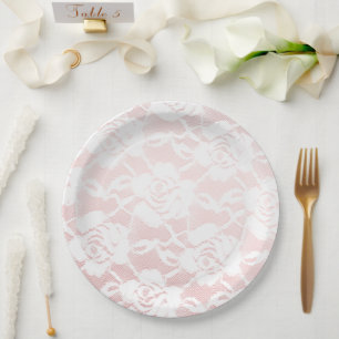 Romantic White Roses Pink Ombre Wedding Paper Plate