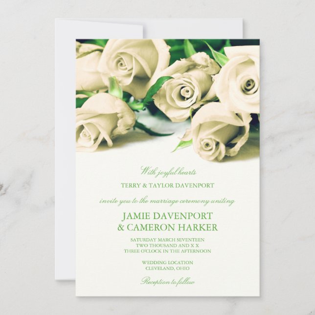 Romantic White Roses Wedding Invite (Front)