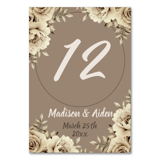 Romantic White Rustic Roses Wedding Table Number (Front)