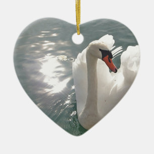 Romantic white swan ceramic tree decoration