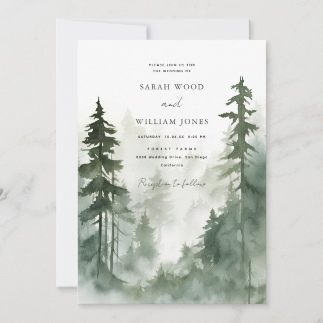 Romantic wild green forest Wedding Invitation (Front)