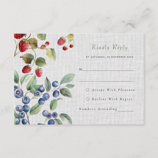 Romantic wild summer berries Wedding RSVP Card (Front)