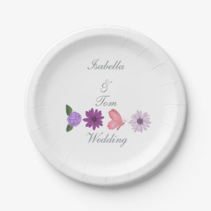 Romantic Wildflower & Butterfly Wedding Party Paper Plate
