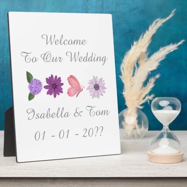 Romantic Wildflower & Butterfly Wedding Welcome  Plaque (Side)