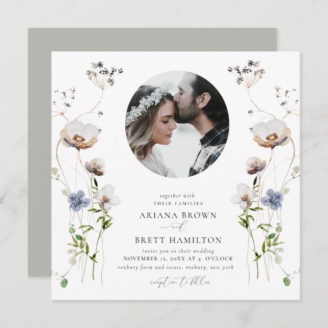 Romantic Wildflower Calligraphy Wedding Invitation (Front/Back)