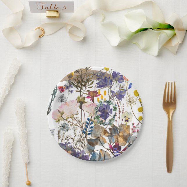 Romantic Wildflower Collage  Paper Plate (Wedding)