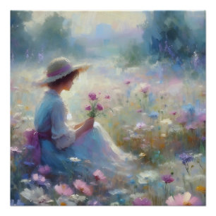 Romantic Wildflower Meadow Girl  Poster
