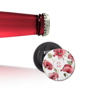Romantic Wildflower Monogram Pink Large Poppy Bottle Opener