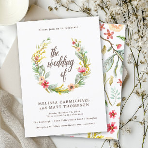 Romantic Wildflower Watercolor Wreath Wedding Invitation