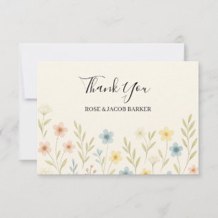 Romantic Wildflower Wedding Flat Thank You Card