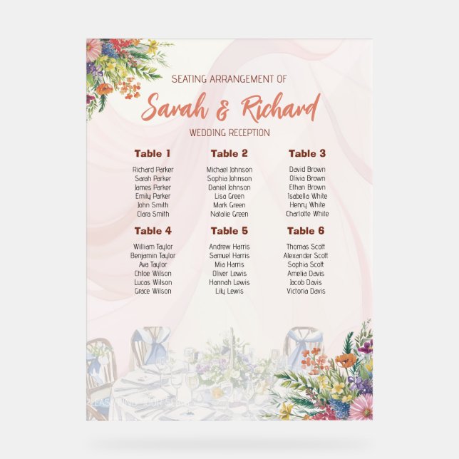 Romantic Wildflower Wedding Seating Chart (Front)